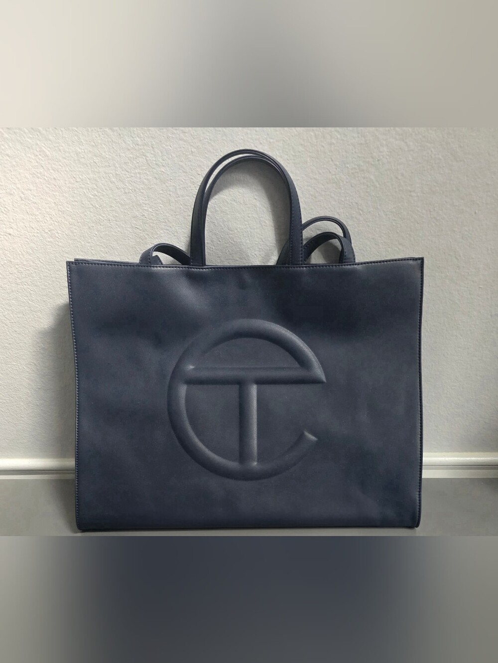 Telfar Large Shopping Bag Navy Vegan Leather Tote NWT Dust Bag
